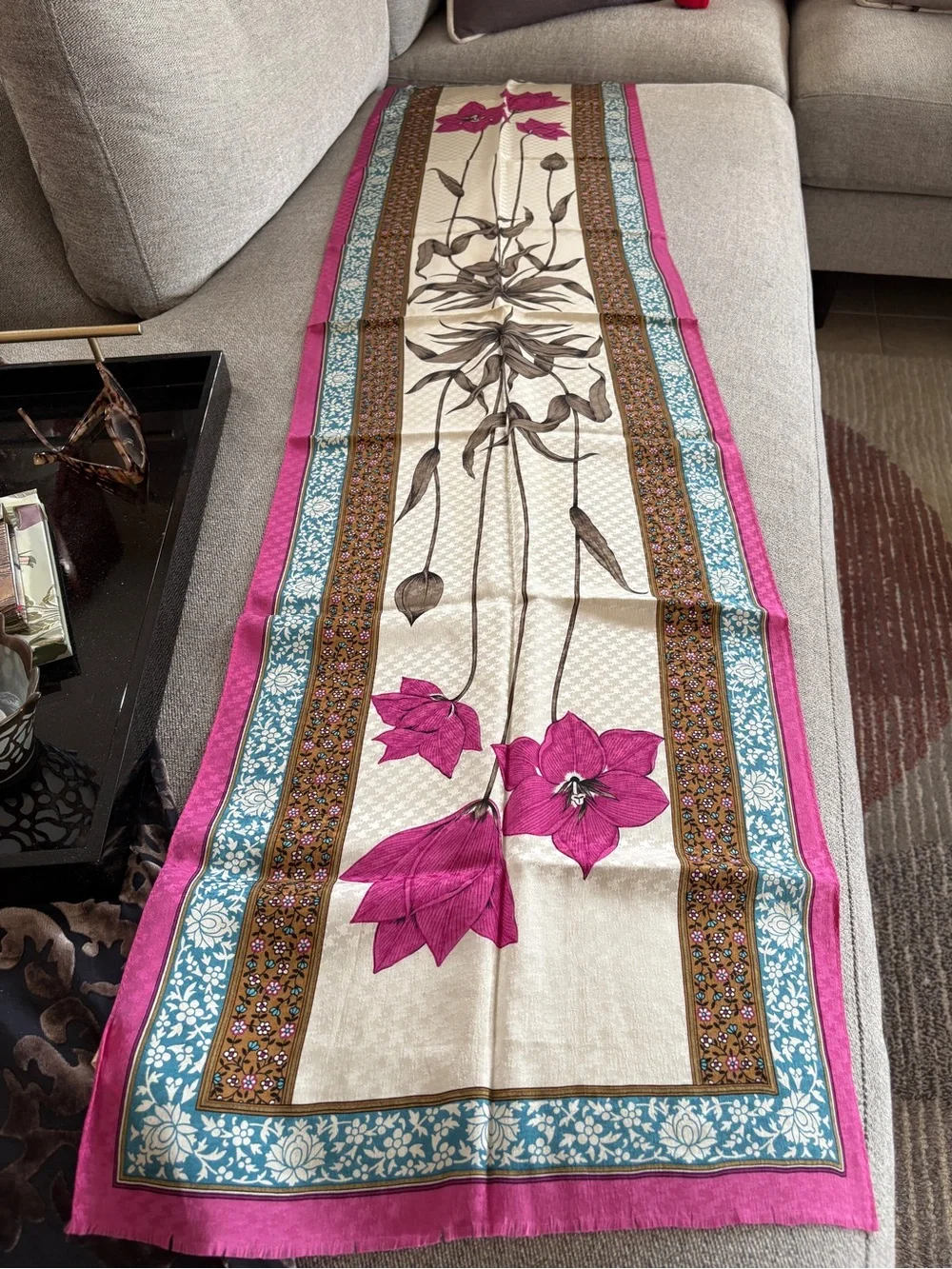 Vintage Albert Nipon Pink and Ivory Floral Silk-Blend Scarf